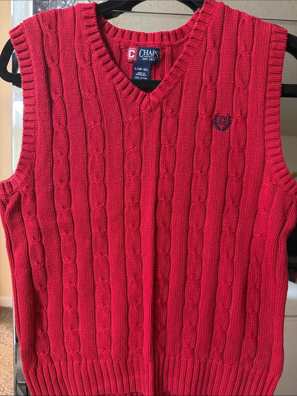 Chaps Men's Cable Knit V-Neck Sweater Vest - Bright Red